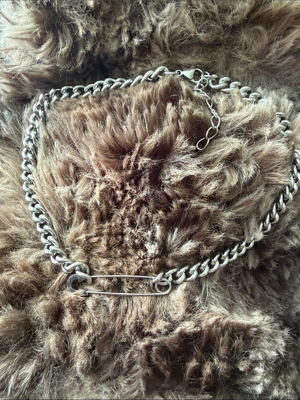 Chunky Silver Chain Necklace with Safety Pin Detail